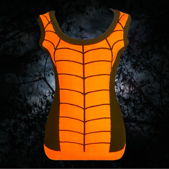 NWOT Elhoffer Design Orange & Black Spider-Man Shell Knit Top - Picture 1 of 6